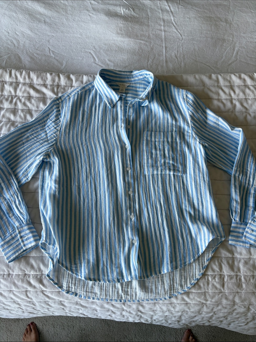 Caslon Blue & White Striped Button-Down Cotton Shirt